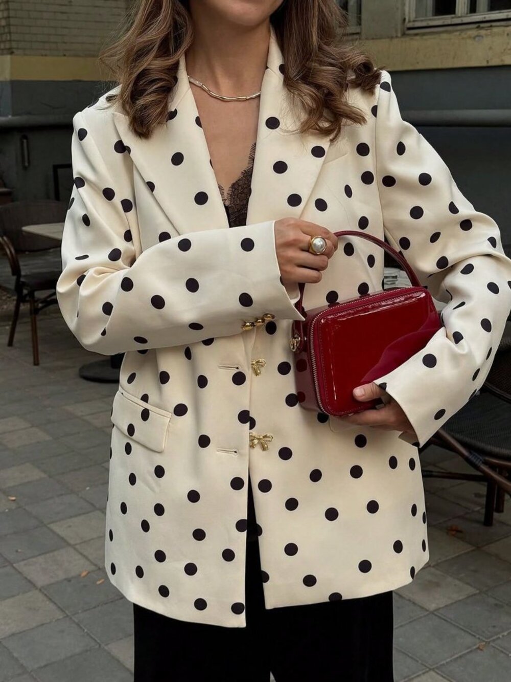 Pale Apricot Casual Women's Elegant Polka Dot Jacket - Picture 1 of 9